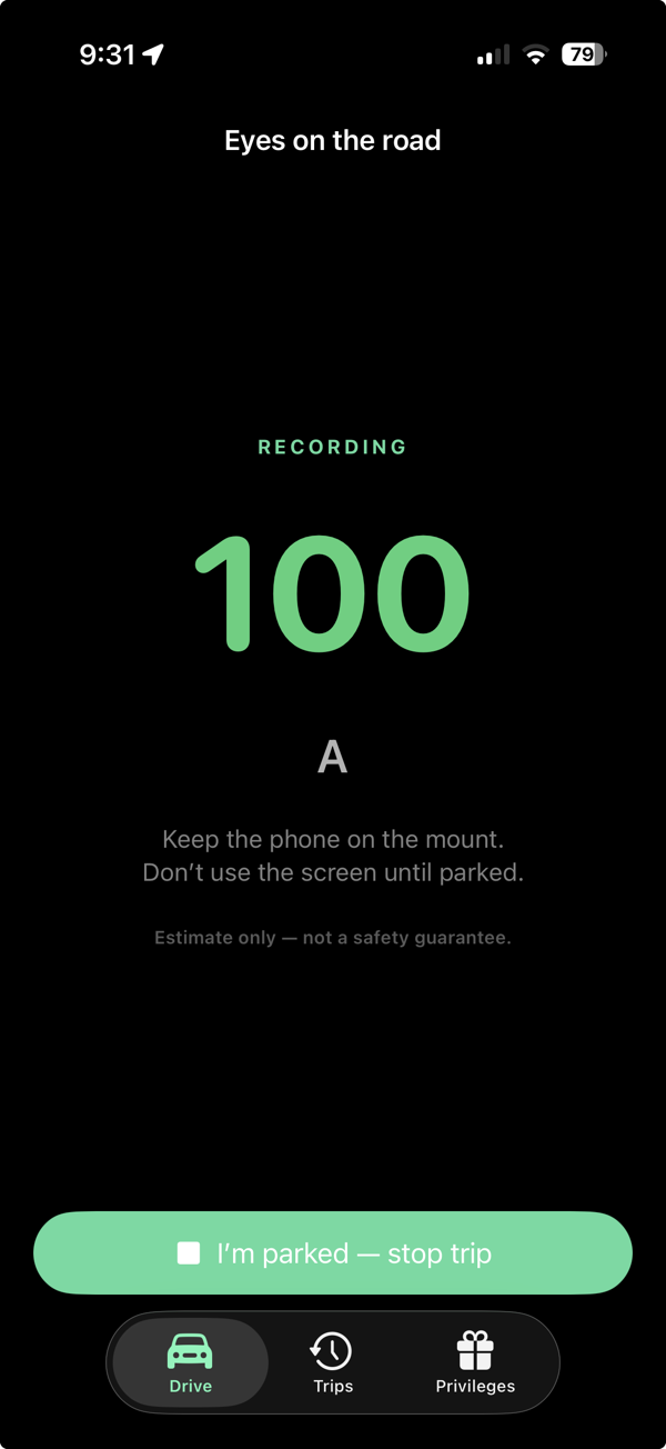 GradeMyDrive Drive Mode — eyes on the road while recording