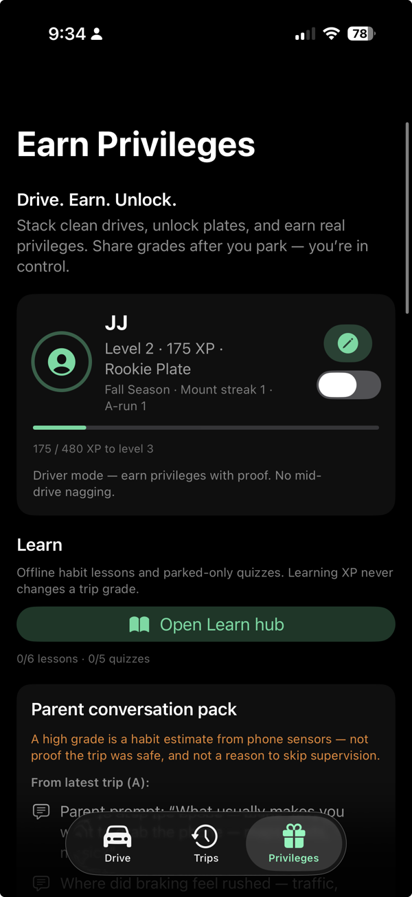 GradeMyDrive privilege unlocks for safe driving